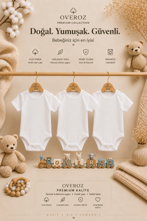 3'lü Beyaz Kısa Kollu Bebek Body Zıbın Kız Erkek Bebek Çıtçıtlı Badi Tulum Üçlü Body Set