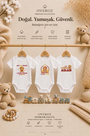 Yavru Aslan Doğuştan Aslan Baskılı 3'lü Beyaz Kısa Kollu Taraftar Bebek Body Zıbın Kız Bebek Çıtçıtlı Fanatik Badi Tulum Üçlü Body Set 5627-5627-3-5627-4