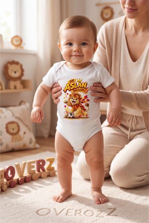 Bir Aslan Büyüyor Yazılı Aslan Taraftar Bebek Body Çıtçıtlı Badi Zıbın Tulum 5627-9