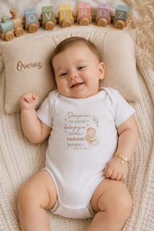 Babam Yazılı Bebek Zıbın Erkek Kız Bebek Body Çıtçıtlı Beyaz Kısa Kollu Badi Tulum Bebek Hediyelik 5979