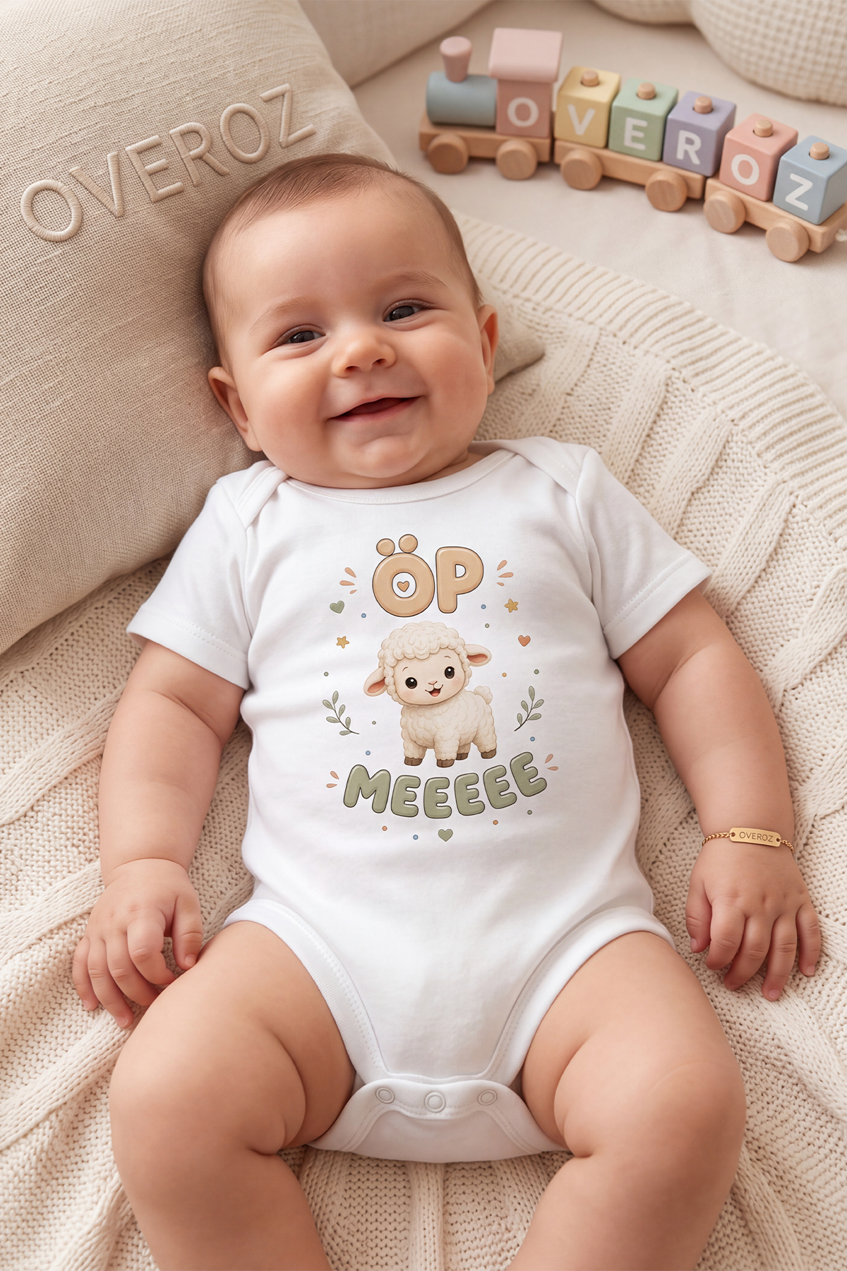 Öpme Kuzu Baskılı Bebek Zıbın Erkek Kız Bebek Body Çıtçıtlı Beyaz Kısa Kollu Badi Tulum Bebek Hediyelik 5983
