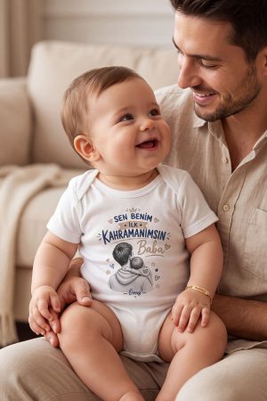 Kahraman Baba Yazılı Bebek Zıbın Erkek Kız Bebek Body Çıtçıtlı Beyaz Kısa Kollu Badi Tulum Bebek Hediyelik 5984