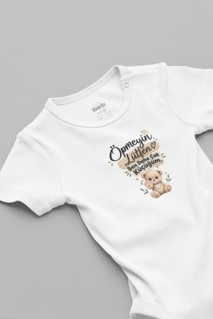 Öpmeyin Lütfen Ayıcık Baskılı Bebek Zıbın Erkek Kız Bebek Body Çıtçıtlı Beyaz Kısa Kollu Badi Tulum Bebek Hediyelik 5989