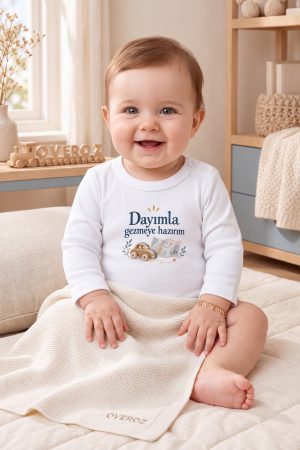 Uzun Kollu Beyaz Bebek Zıbın Dayımla Gezmeye Hazırım Araba Baskılı Çıtçıtlı Body 5997