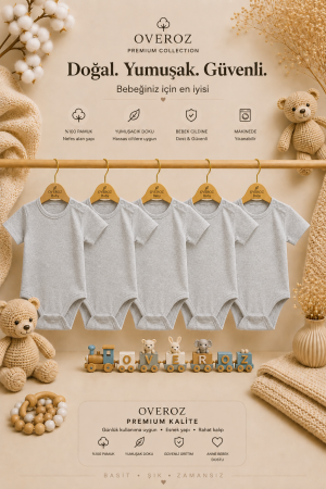 5'li Melanj Gri Kısa Kollu Bebek Body Zıbın Kız Erkek Bebek Çıtçıtlı Badi Tulum Beşli Body Set