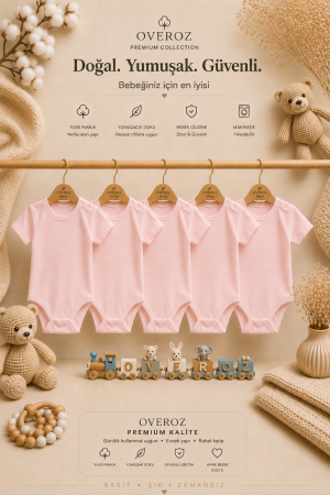 5'li Pembe Kısa Kollu Bebek Body Zıbın Kız Bebek Çıtçıtlı Badi Tulum Beşli Body Set