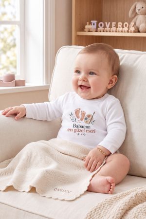 Uzun Kollu Beyaz Bebek Zıbın Babamın En Güzel Eseri Yazılı Pamuklu Çıtçıtlı Body 6011
