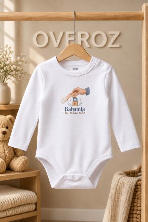 Beyaz Uzun Kollu Pamuklu Çıtçıtlı Bebek Zıbın Babamla beş dakika daha 6018