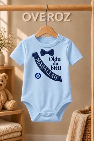 Oldu da Bitti Maşallah Sünnet Bebek Zıbın Mavi Kısa Kollu Çıtçıtlı Body 6090