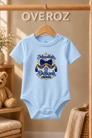Delikanlı Oldum Maşallah Sünnet Bebek Zıbın Mavi Kısa Kollu Çıtçıtlı Body 6094