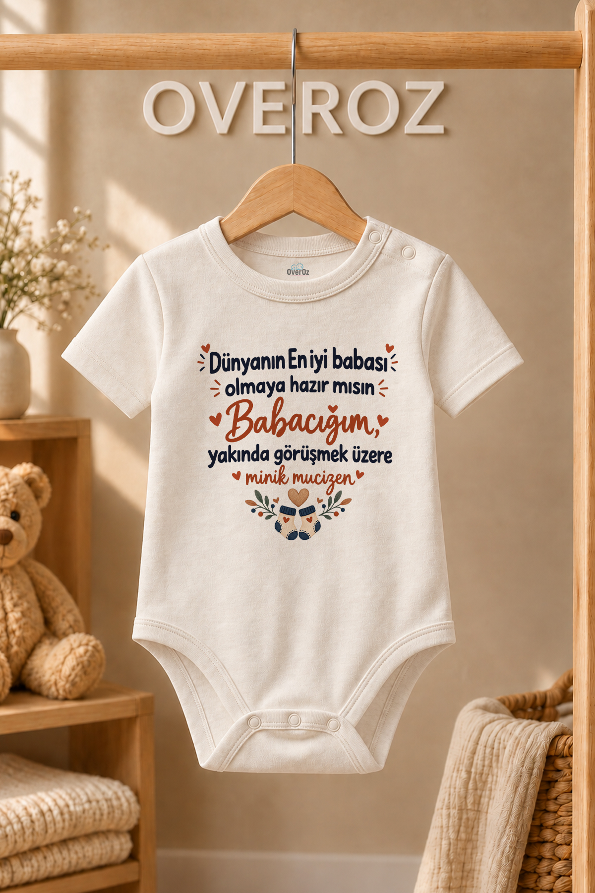 Babacığım Yazılı Bebek Zıbın Minik Mucize Baskılı Ekru Kısa Kollu Body 6107