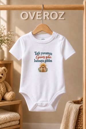Tatlı Yuvamız Bebek Zıbın Ahşap Ev ve Güneş Baskılı Pamuklu Body 6125