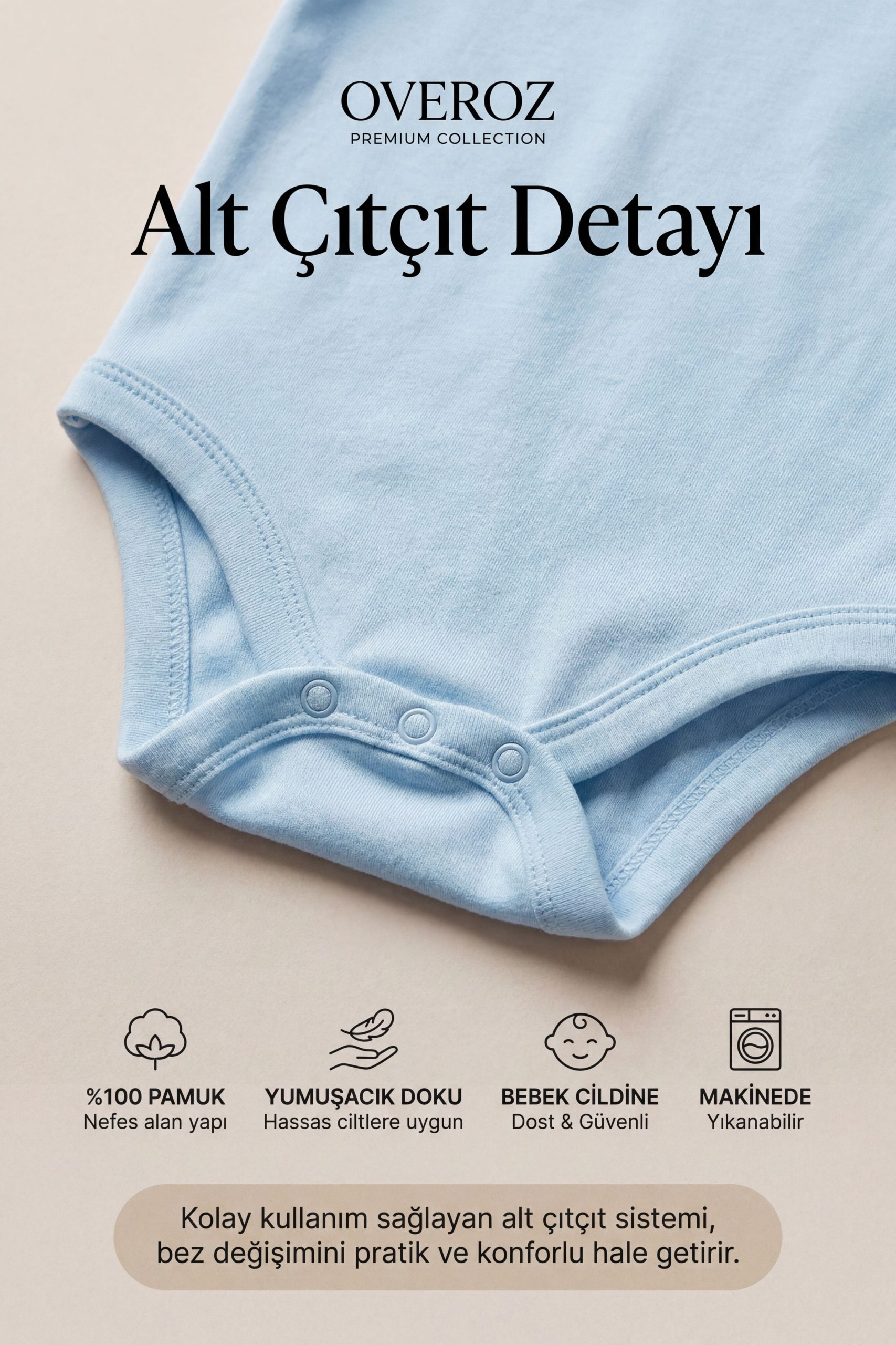5'li Mavi Kısa Kollu Bebek Body Zıbın Kız Erkek Bebek Çıtçıtlı Badi Tulum Beşli Body Set - Görsel 3